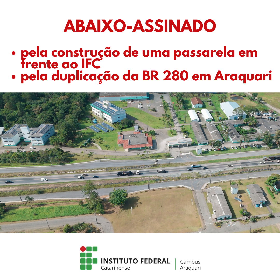 Foto aére com vista parcial do IFC Campus Araquari, em que é possível ver o terreno da escola dividido pela Rodovia BR 280.